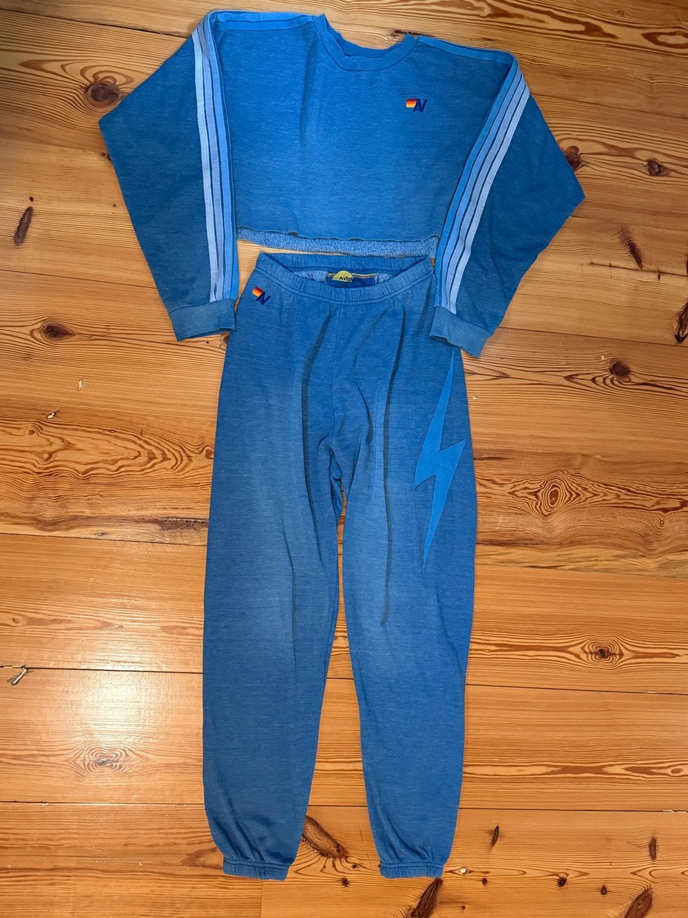 SET! Aviator Nation Sweatshirt & Sweatpants Faded Water Y2K Streetwear Surf Girl